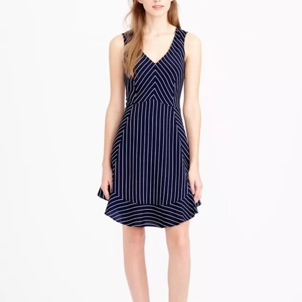 NWT JCREW PINSTRIPE FLOUNCE DRESS SIZE 2